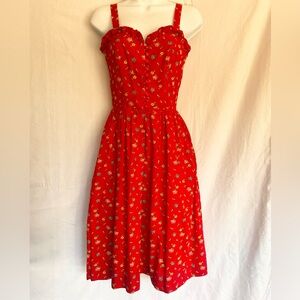 !SOLD! Lanz Vintage Floral Red Cotton A-Line Dress 50’s Style